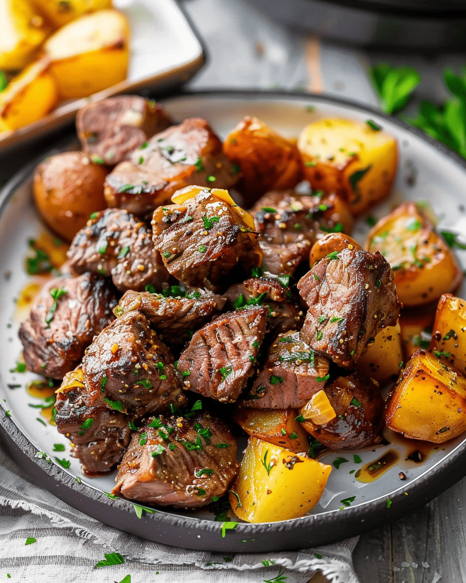 Garlic Butter Steak Bites and Potatoes