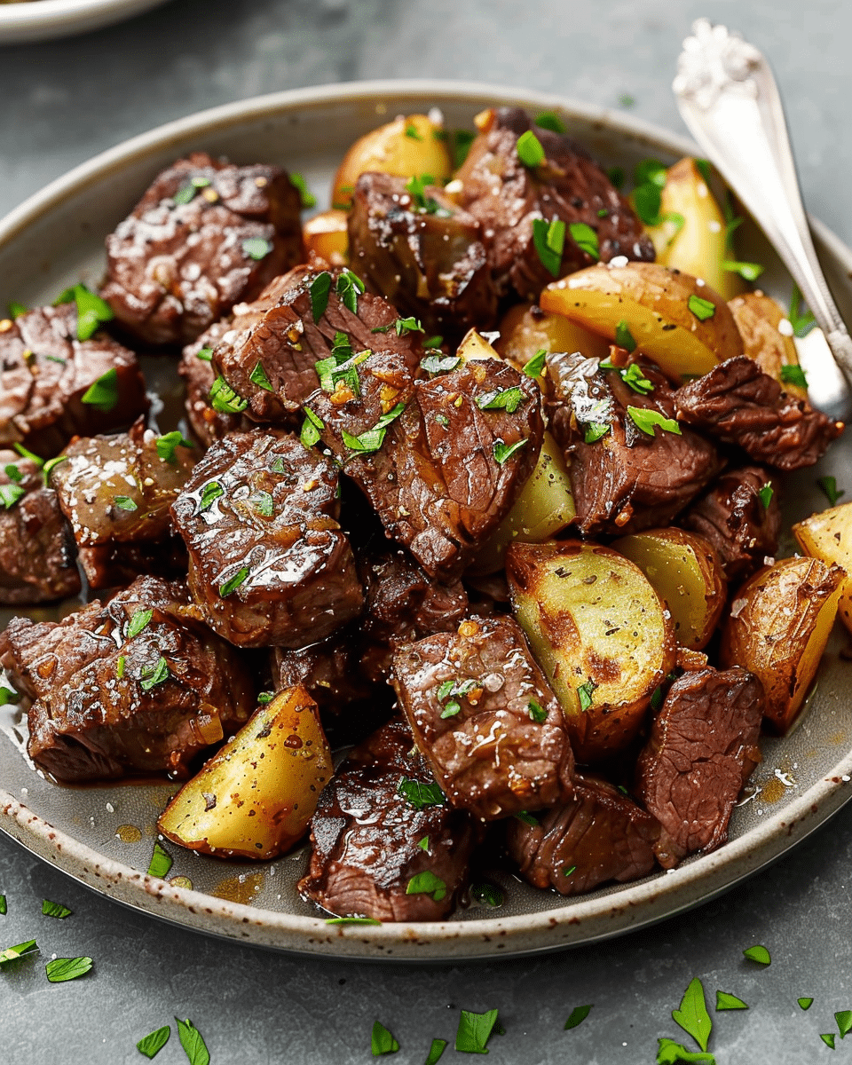 Garlic Butter Steak Bites and Potatoes