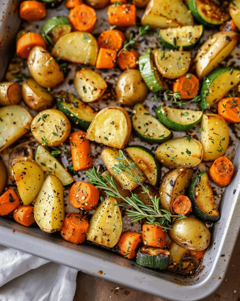 Garlic Herb Roasted Potatoes, Carrots, and Zucchini