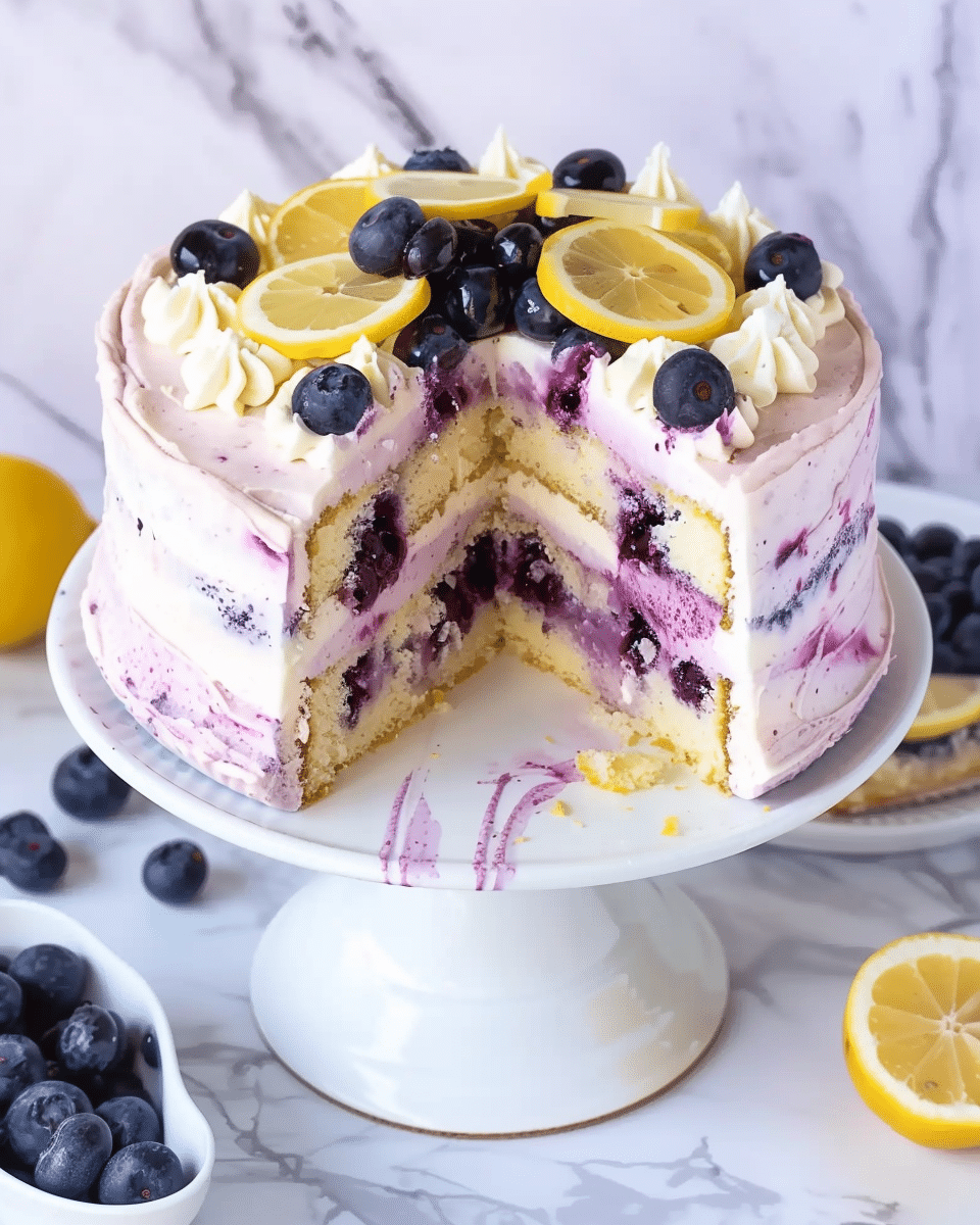 Lemon Blueberry Cheesecake Cake with Creamy Layers