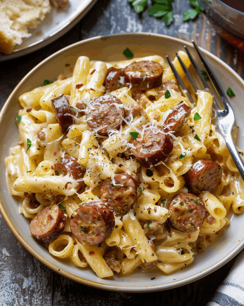 One Pot Smoked Beef Sausage Pasta