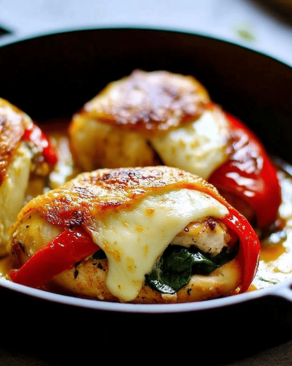 Roasted Red Pepper, Spinach, and Mozzarella Stuffed Chicken