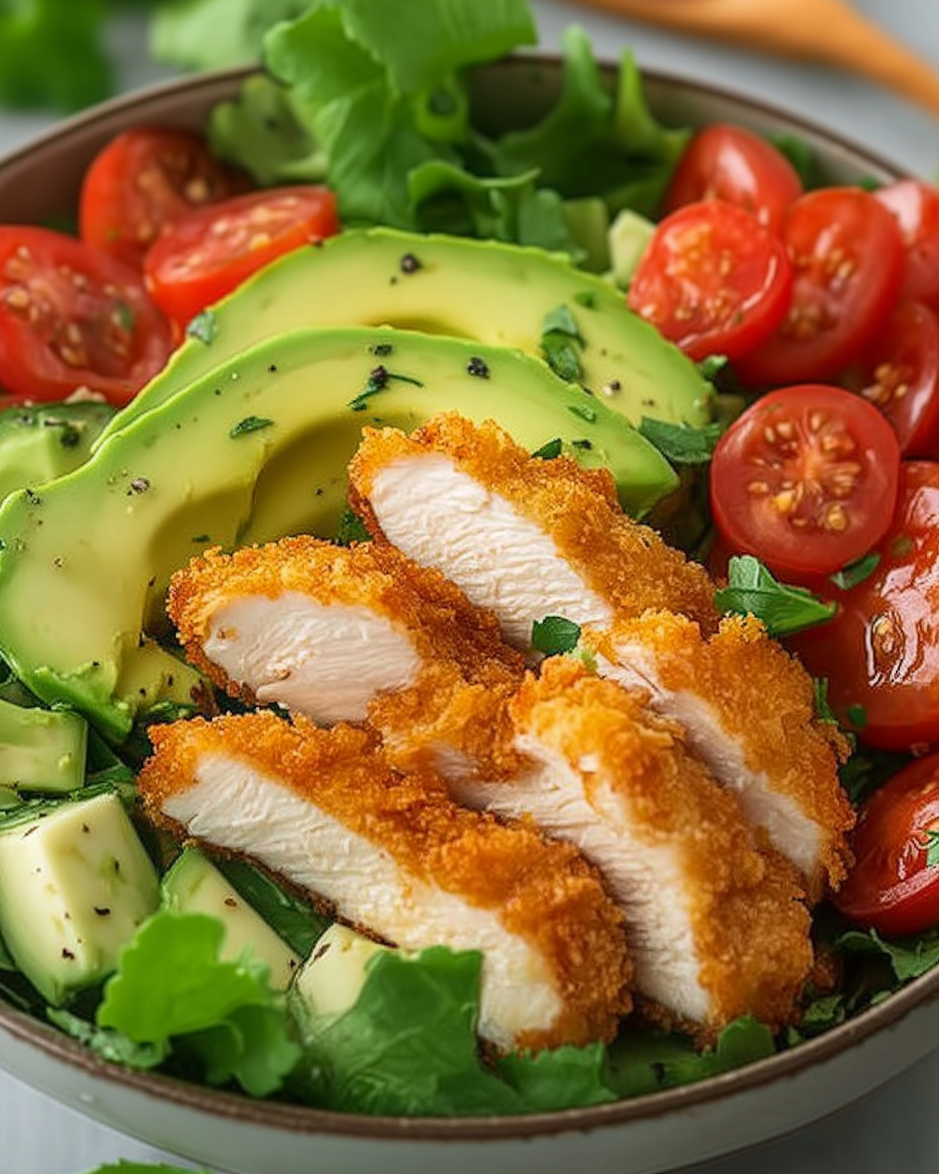 Crispy Chicken and Avocado Salad Bowl