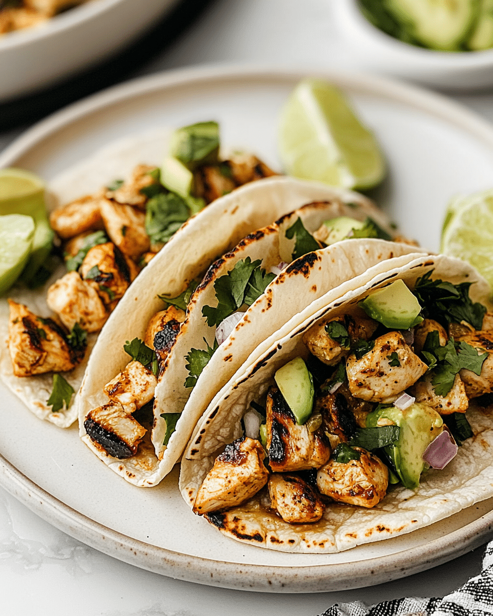 Grilled Honey Lime Chicken Tacos with Avocado Slaw