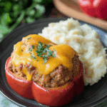 Meatloaf Stuffed Peppers with Mashed Potatoes
