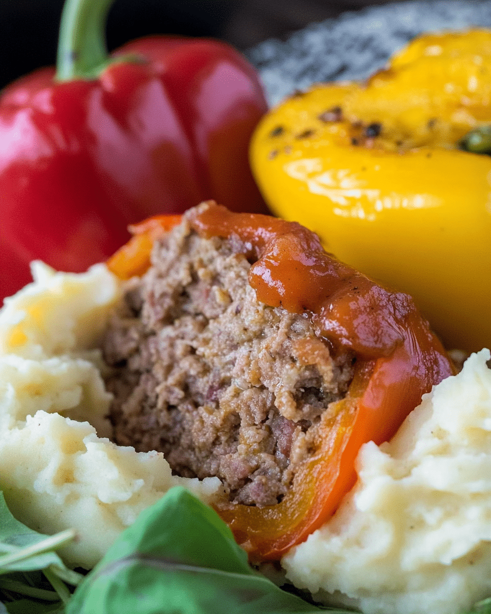 Meatloaf Stuffed Peppers with Mashed Potatoes