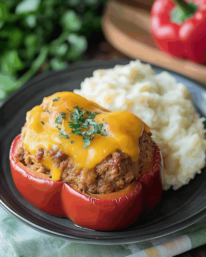 Meatloaf Stuffed Peppers with Mashed Potatoes
