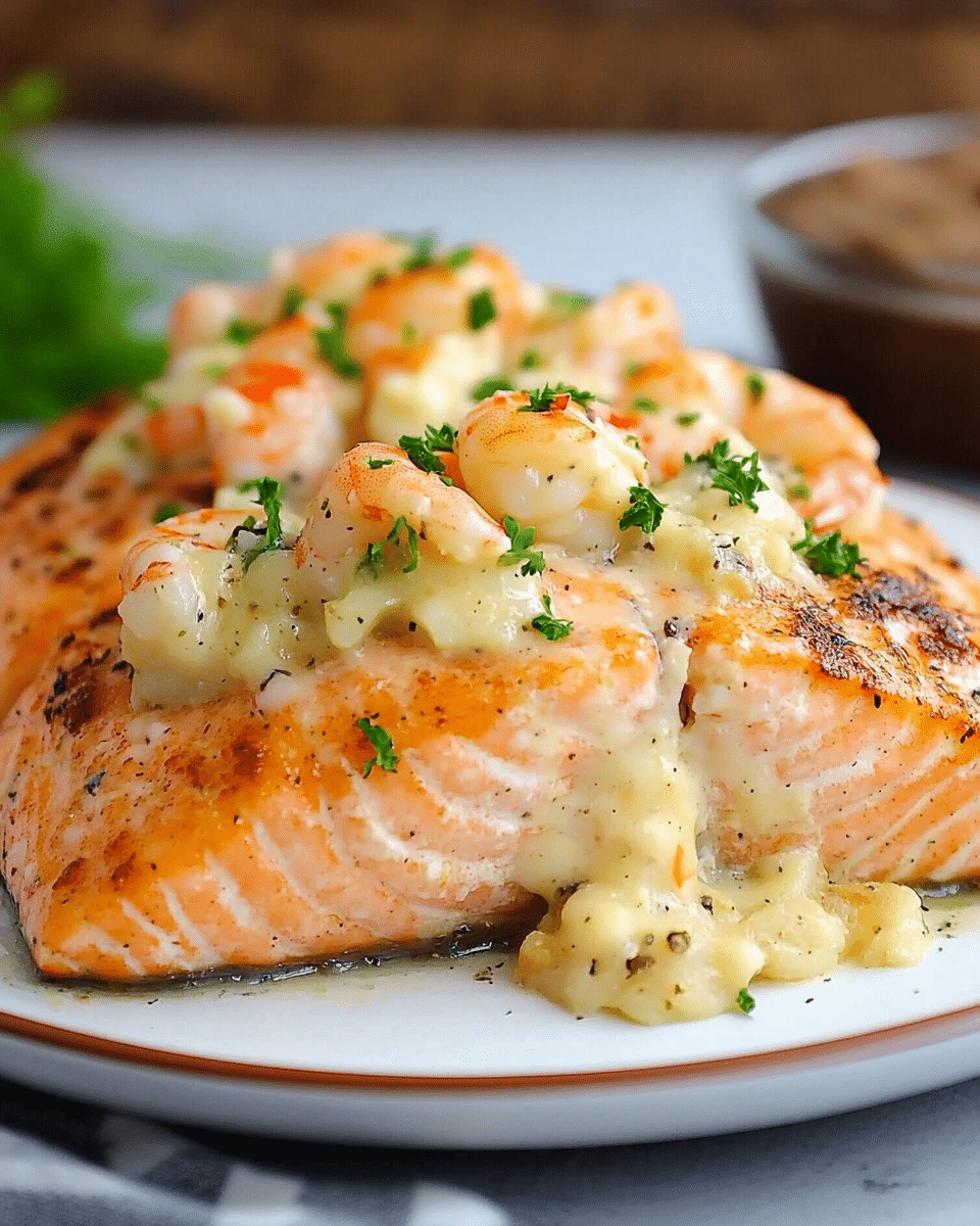 Salmon Fillet Topped with Shrimp and Crab