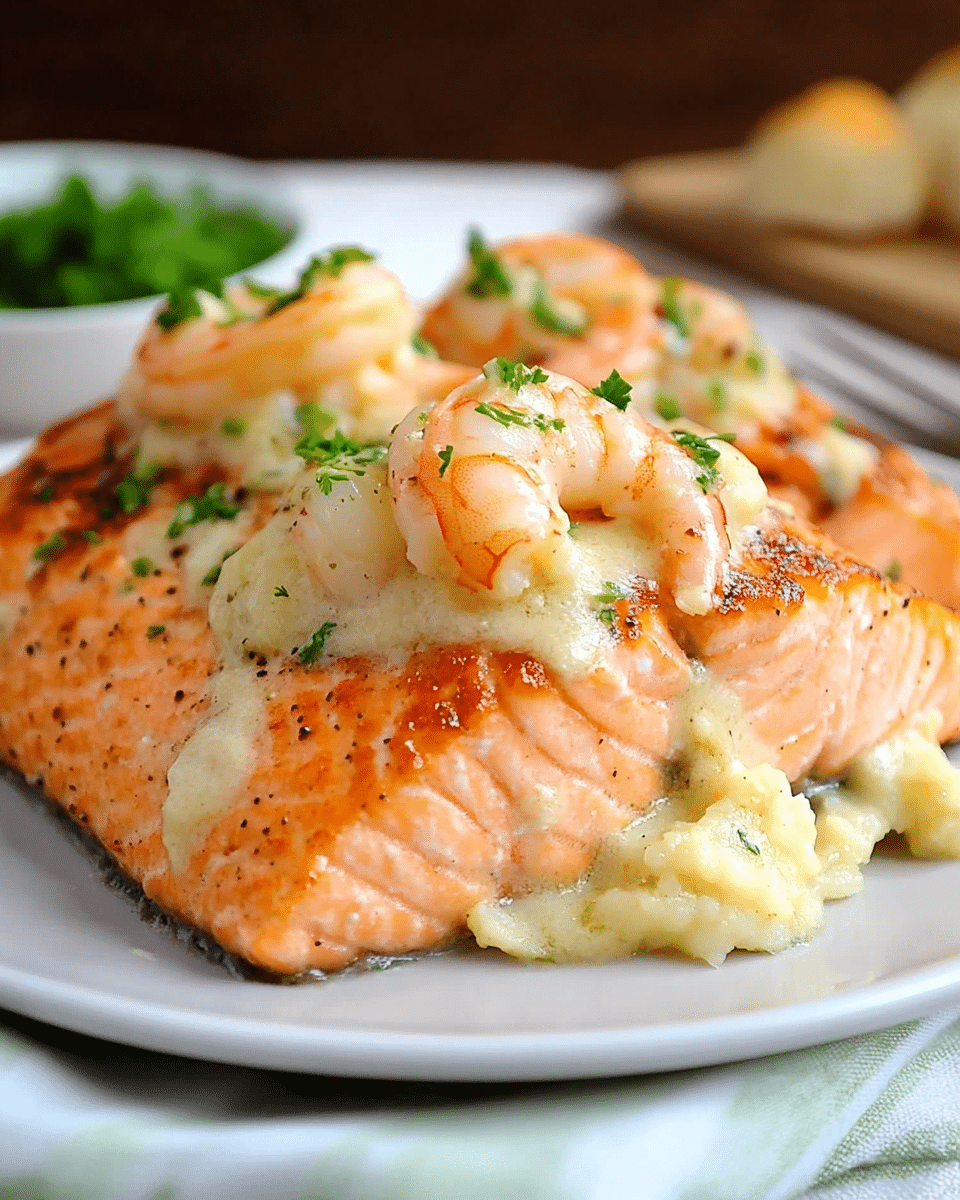 Salmon Fillet Topped with Shrimp and Crab