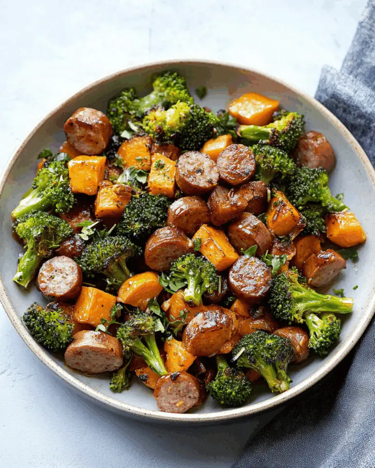 Sheet Pan Sausage and Sweet Potatoes with Honey Garlic Sauce
