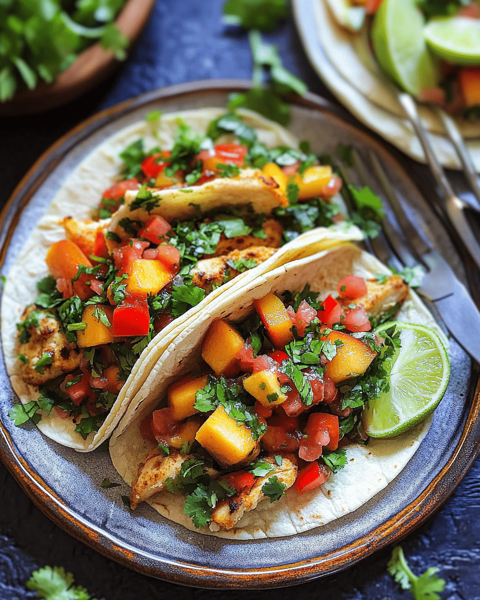 Cilantro-Lime Chicken Tacos with Peach Salsa