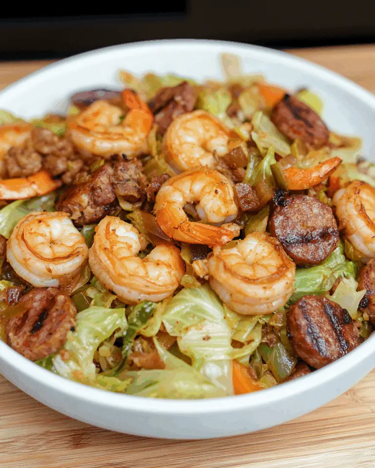 Shrimp and Beef Sausage Cabbage Bowl with Rice