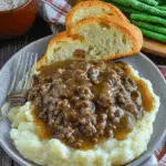 Ground Beef and Gravy Over Mashed Potatoes