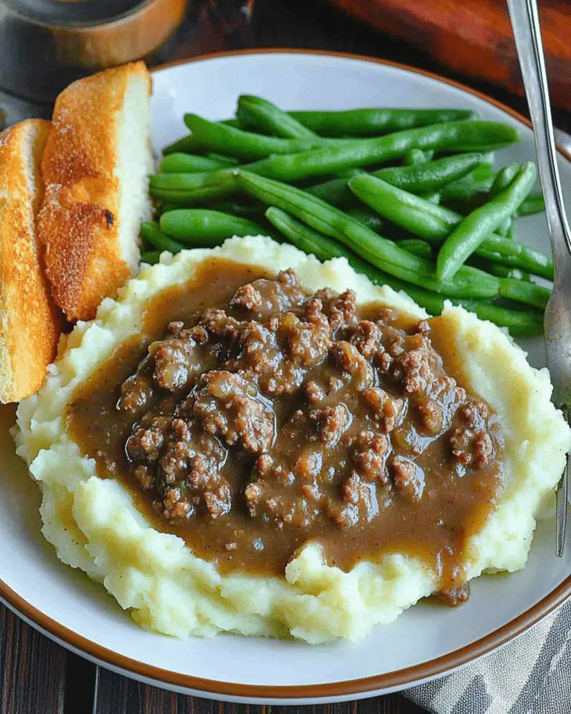 Ground Beef and Gravy Over Mashed Potatoes