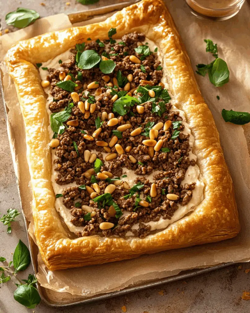 Ground Beef Puff Pastry with Hummus