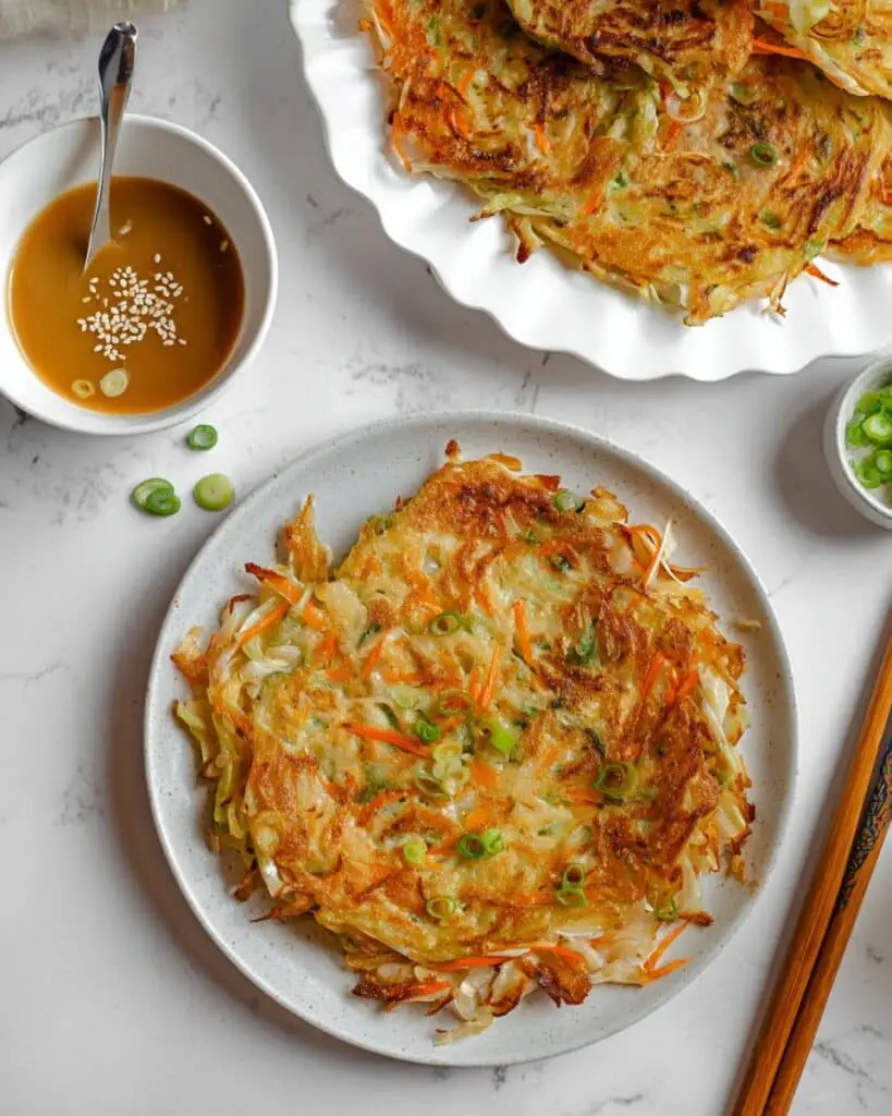 Vegetable Pancake with Spicy Peanut Dipping Sauce Recipe