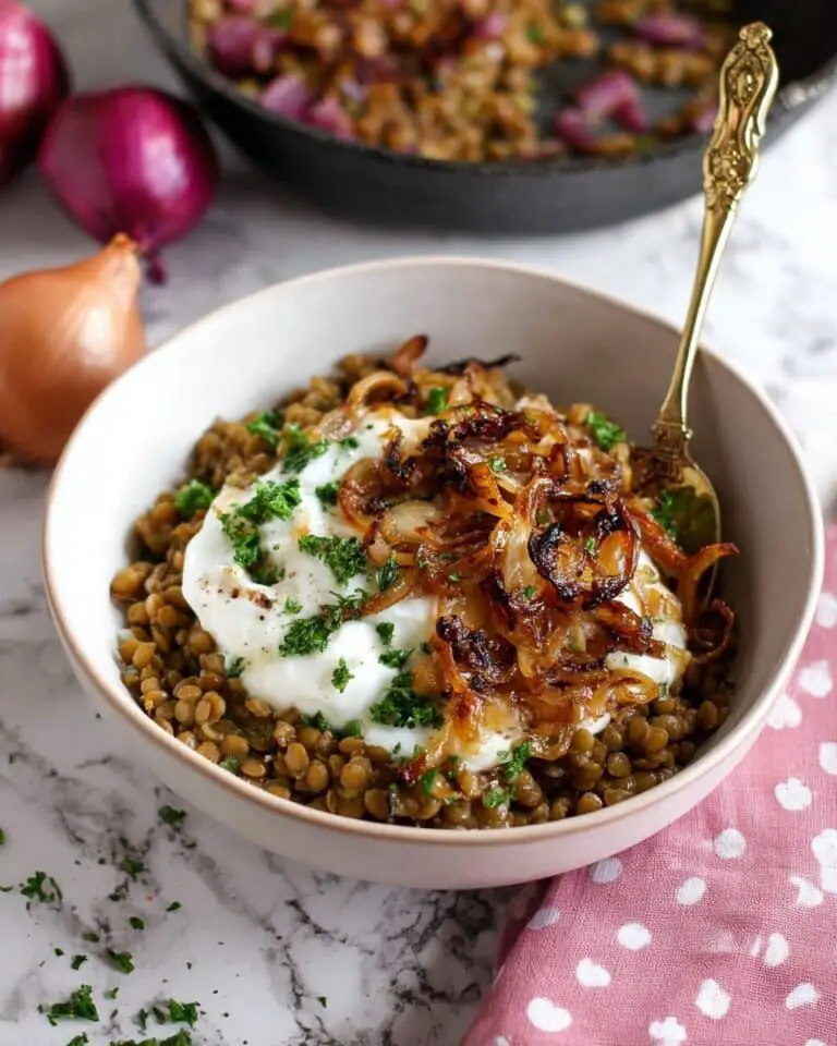 Hearty Middle Eastern Mujadara with Caramelized Onions Recipe