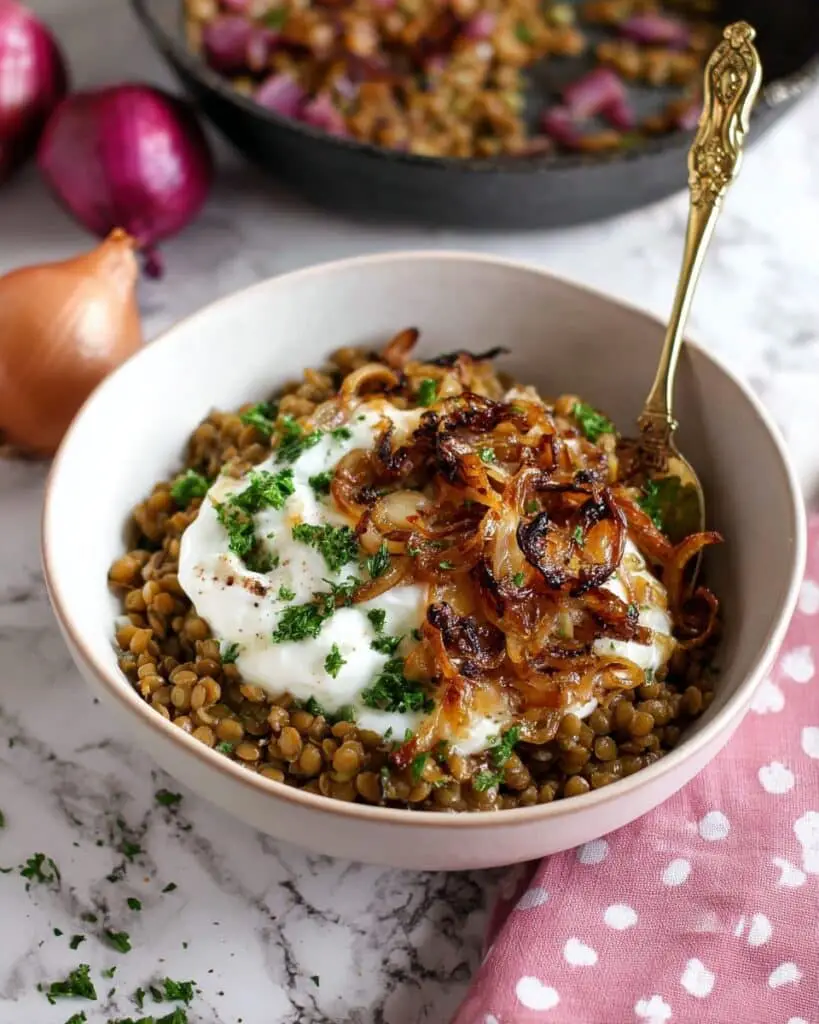 Hearty Middle Eastern Mujadara with Caramelized Onions Recipe