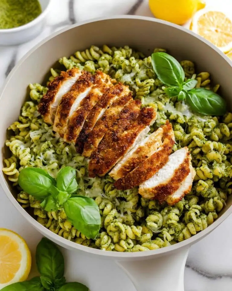 Pesto Pasta with Crispy Parmesan Chicken Recipe