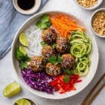 Soy Ginger Meatballs with Asian-Inspired Dressing and Noodle Bowls Recipe