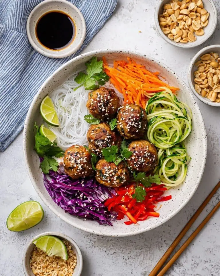 Soy Ginger Meatballs with Asian-Inspired Dressing and Noodle Bowls Recipe