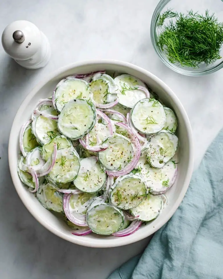 Creamy Cucumber Salad with Dill and Red Onion Recipe