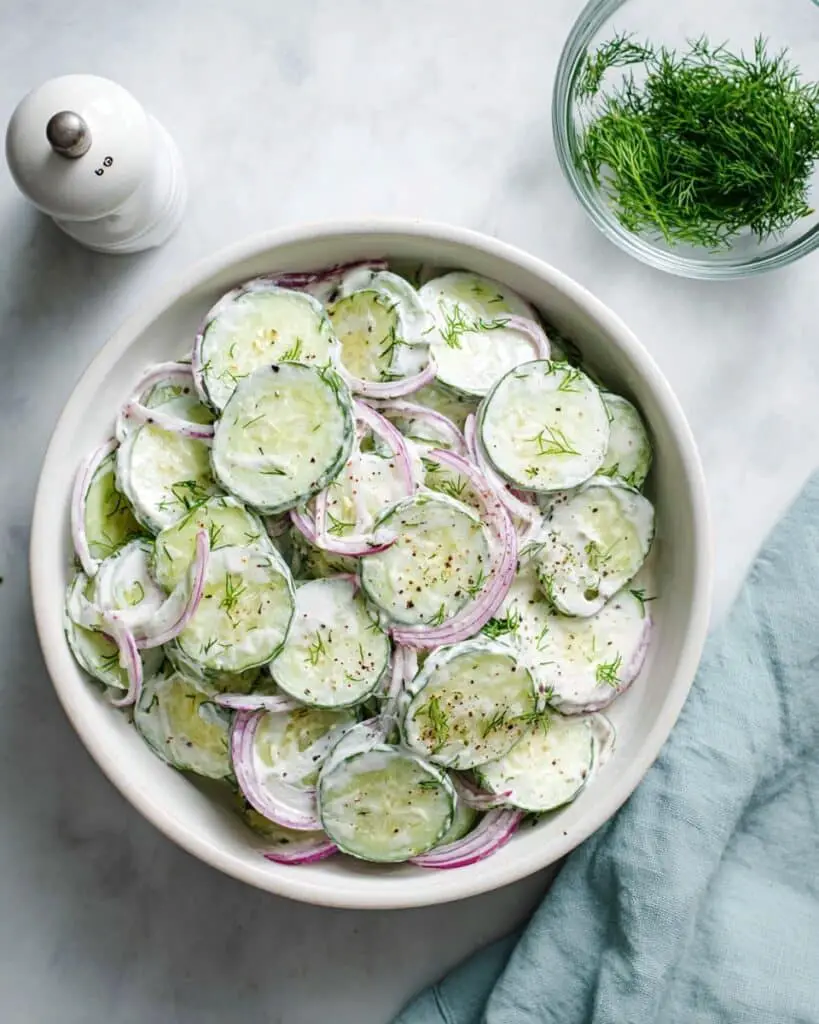 Creamy Cucumber Salad with Dill and Red Onion Recipe