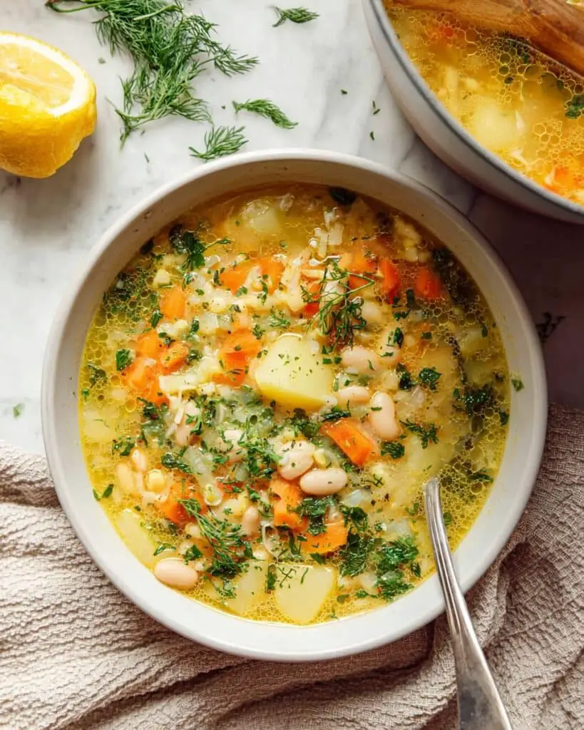 Cabbage Bean Soup with Fresh Herbs and Lemon Recipe