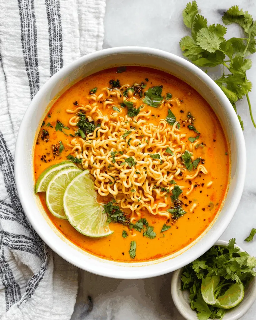 Thai Red Curry Soup with Ramen Noodles and Lime Recipe