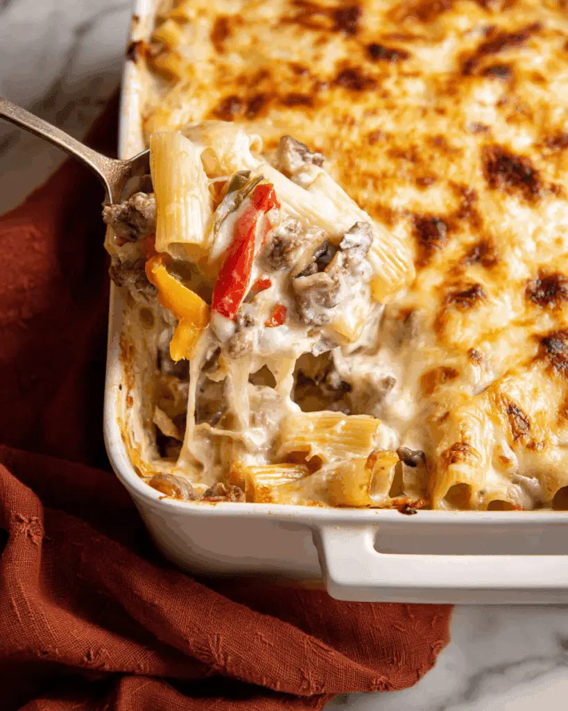 Philly Cheesesteak Pasta Bake Recipe
