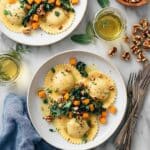 Butternut Squash Ravioli with Sage Garlic Sauce and Walnuts Recipe