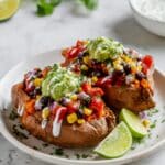 Black Bean Stuffed Sweet Potatoes with Guacamole & Vegan Sour Cream Recipe