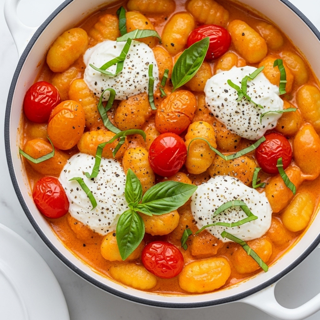 30 Minute Creamy Tomato Gnocchi with Burrata Recipe