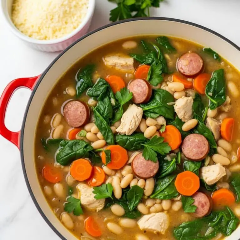 Chicken and Sausage Stew with White Beans and Spinach Recipe