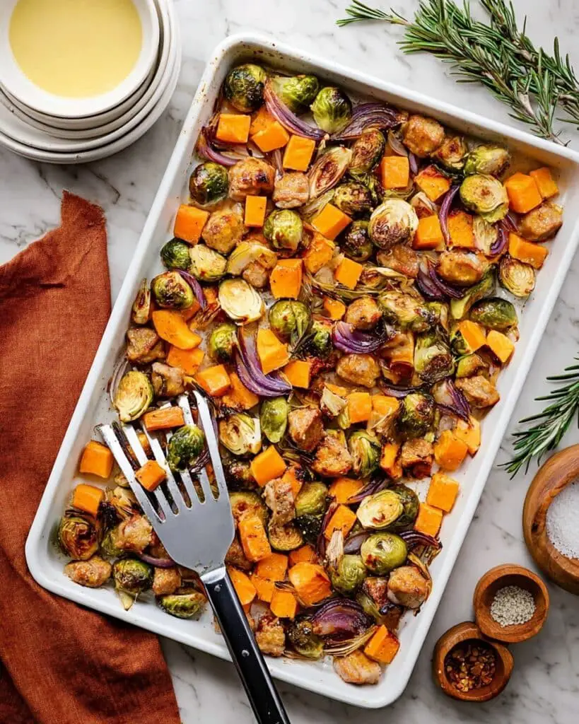Sheet Pan Sausage and Veggies with Maple Dijon Sauce Recipe