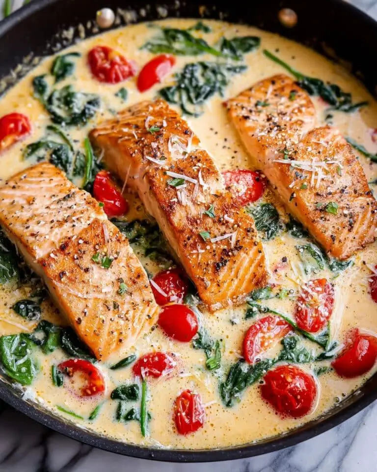 Creamy Tuscan Salmon with Cherry Tomatoes, Spinach, and Parmesan Recipe