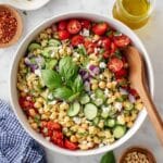 Easy Pasta Salad with Cherry Tomatoes, Chickpeas, Feta, and Fresh Herbs Recipe