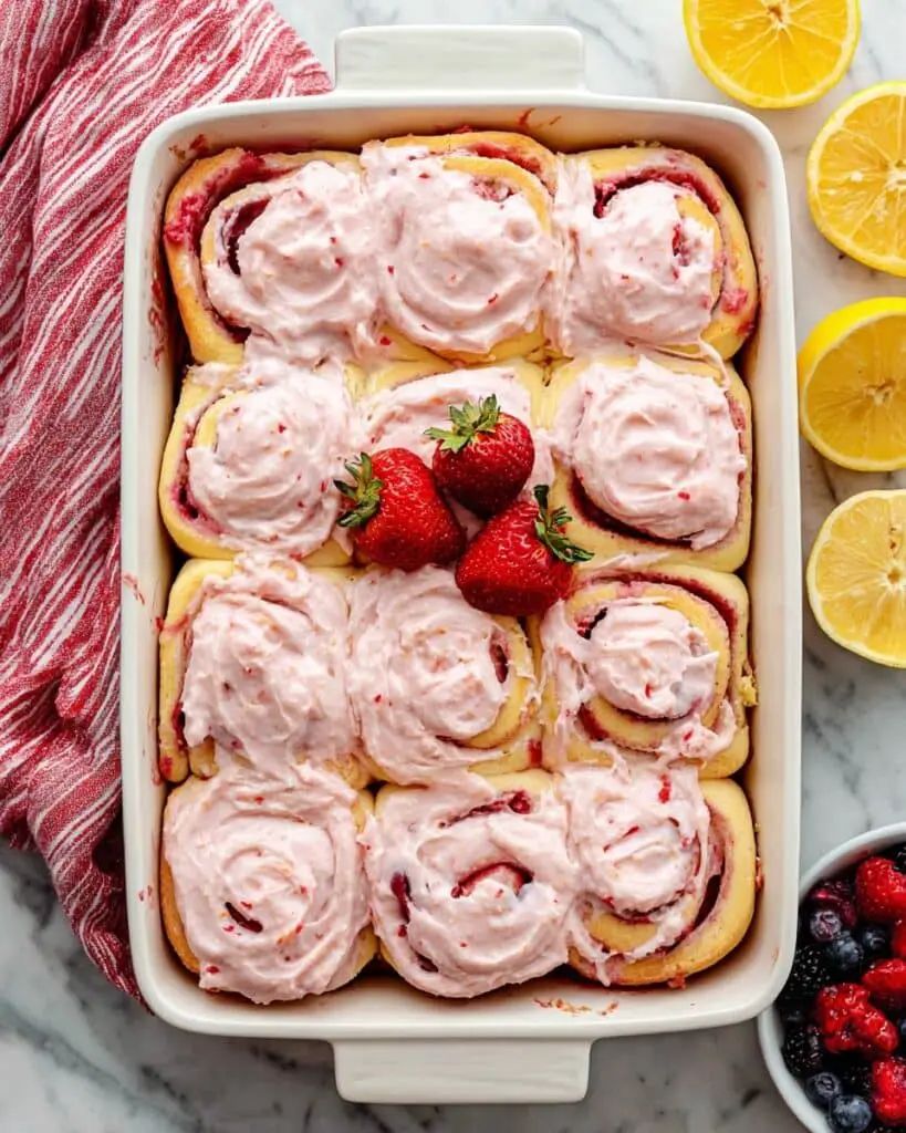 Strawberry Cinnamon Rolls with Lemon Cream Cheese Glaze Recipe