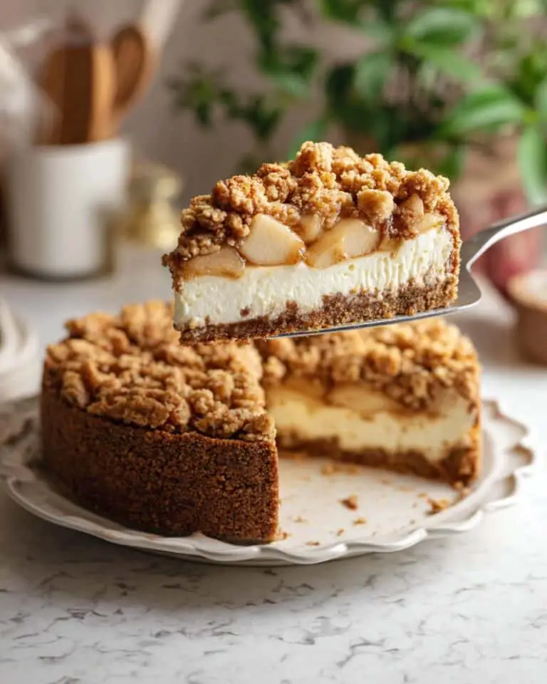 Apple Crumble Cheesecake with Biscoff Crust and Spiced Apple Topping Recipe