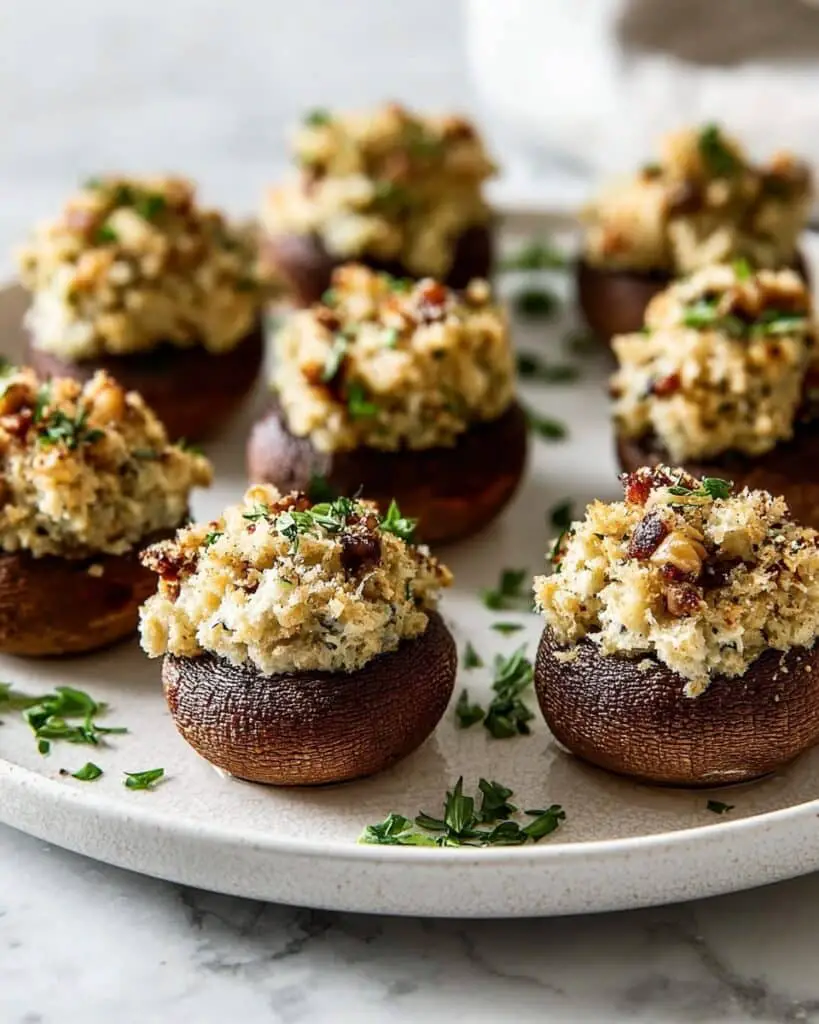 Garlic Parmesan Stuffed Mushrooms with Pecans Recipe