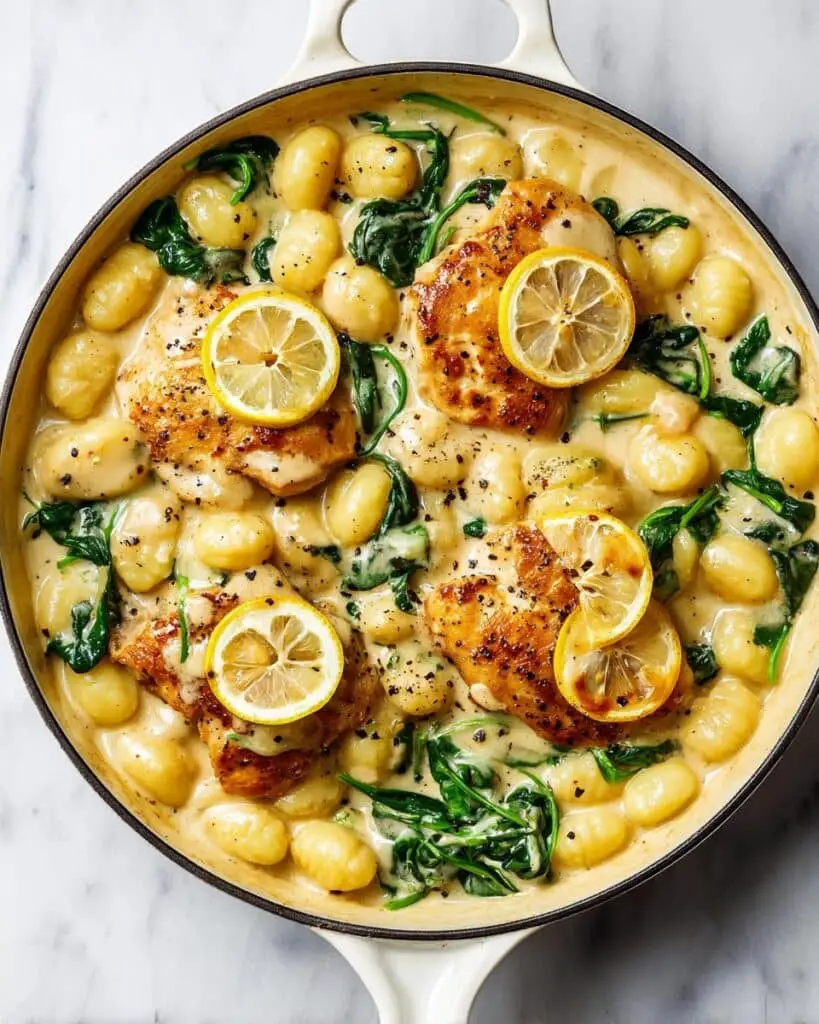 Lemon Chicken Gnocchi in Creamy Lemon Parmesan Spinach Sauce Recipe