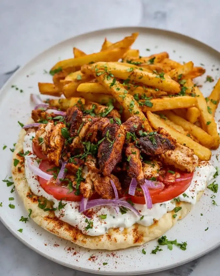 Chicken Shawarma Wraps with Garlic Yoghurt Sauce and Crispy French Fries Recipe