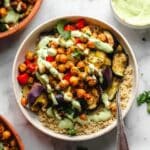 Roasted Chickpea & Veggie Bowls with Green Tahini Sauce Recipe