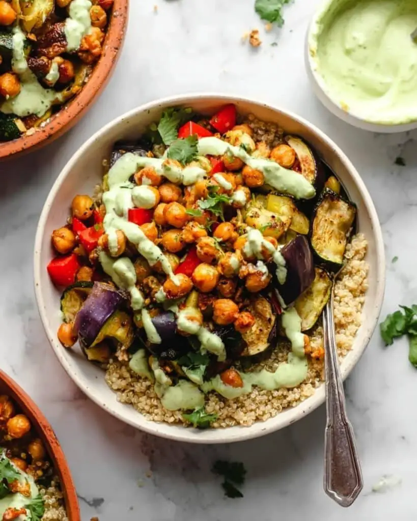 Roasted Chickpea & Veggie Bowls with Green Tahini Sauce Recipe
