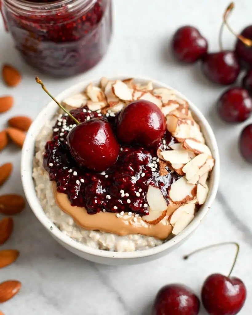 Healthy Overnight Oats with Cherry Chia Seed Jam Recipe