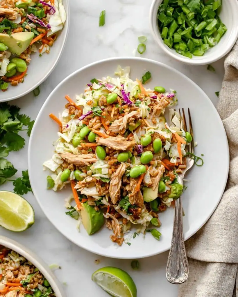 Crispy Rice Salad with Sesame Ginger Dressing and Shredded Chicken Recipe