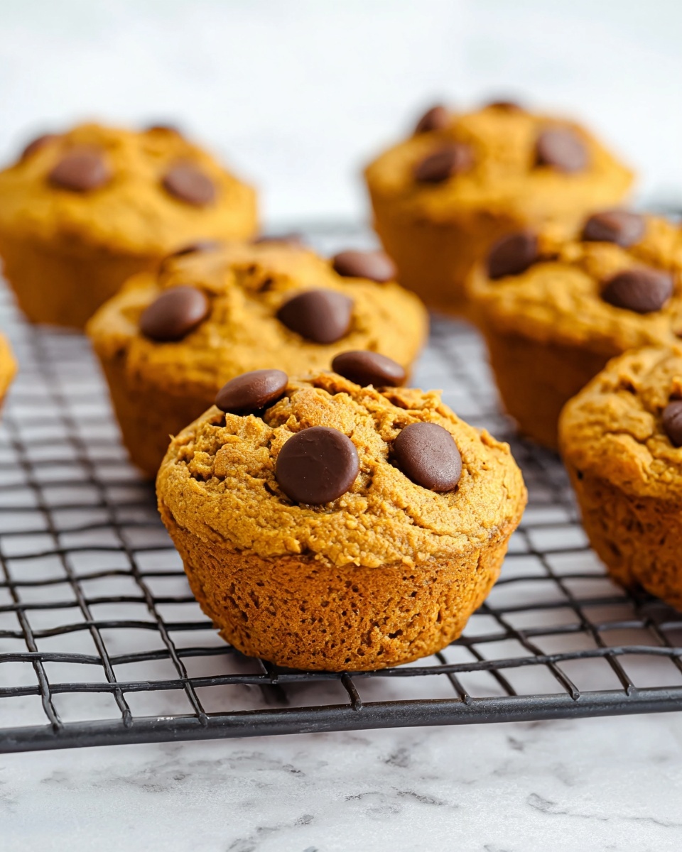 The image shows several golden-brown muffins with a rough top texture and dark chocolate chips on the surface. Each muffin has a slightly cracked top with chocolate chips partially melted but still holding shape, giving a soft and rich look. The muffins sit on a black metal cooling rack placed over a white marbled surface. The background is white and out of focus, making the muffins the main subject. The lighting is bright and natural, highlighting the muffins' warm color and texture. photo taken with an iphone --ar 4:5 --v 7