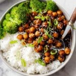 Sticky Sesame Chickpeas with Broccoli and Rice Recipe