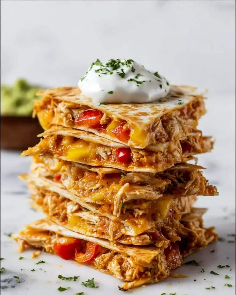 Cheesy Chicken Quesadilla with Bell Peppers and Hot Sauce Recipe
