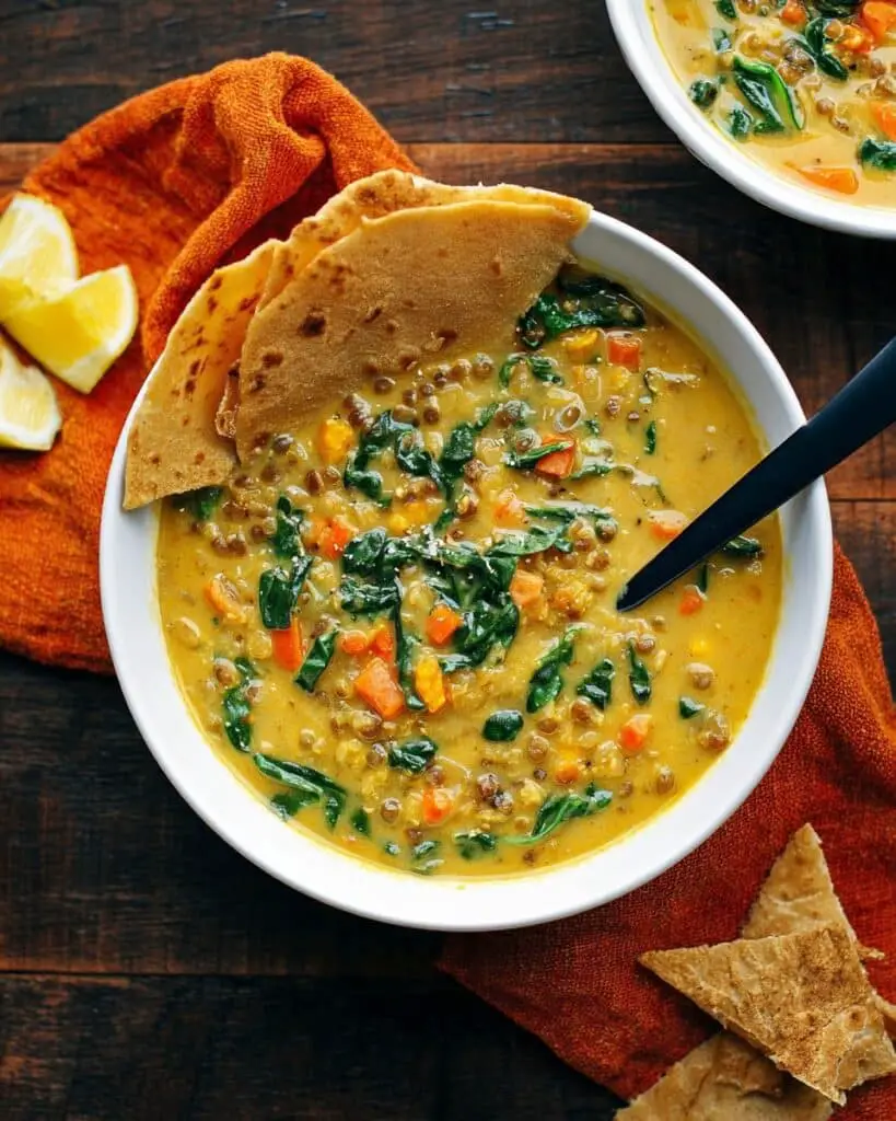 Smoky Red Lentil Soup with Spinach Recipe